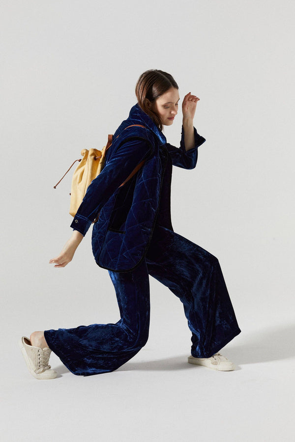 New Luna Silk  Velvet Pants - Navy Blue