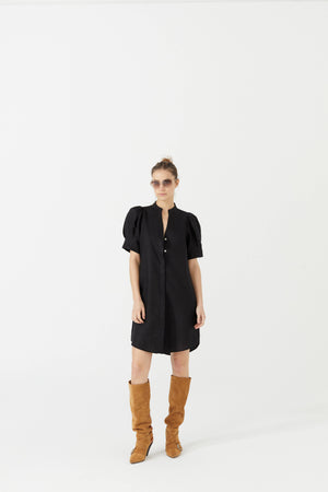 Athina Short Linen Dress - Black