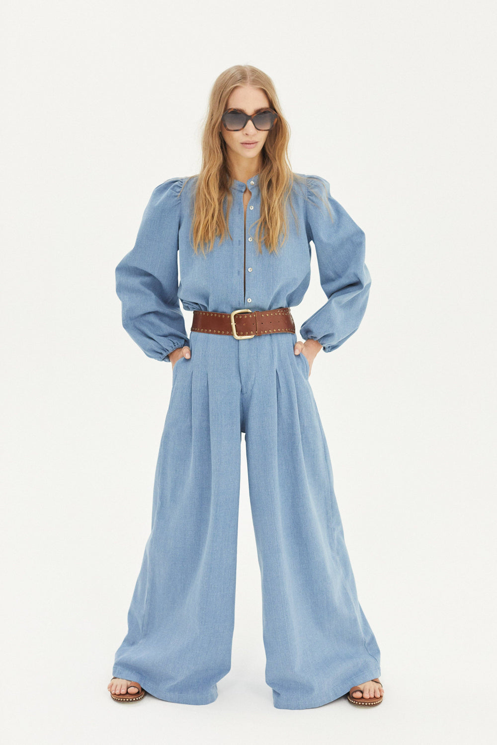 Super Culotte Denim Pants - Washed Blue