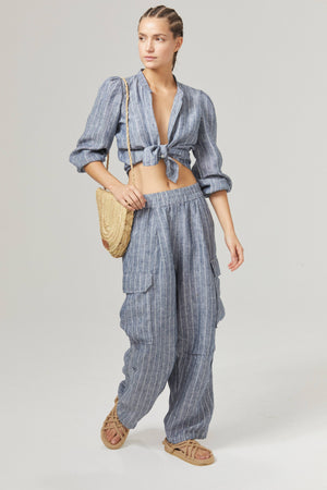 Luca Linen Pants - Navy Stripes