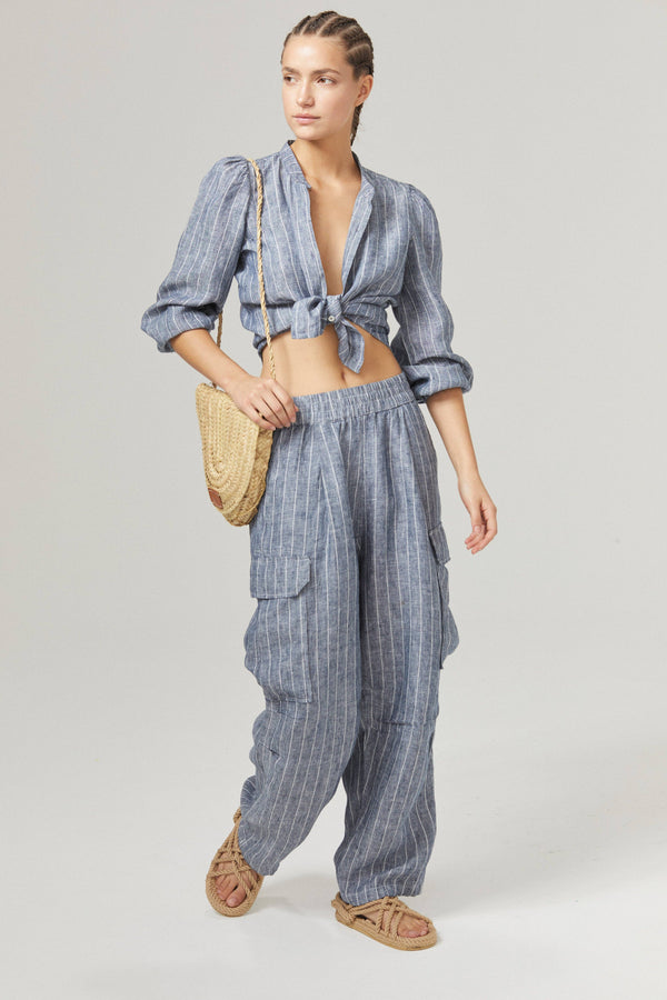 Luca Linen Pants - Navy Stripes