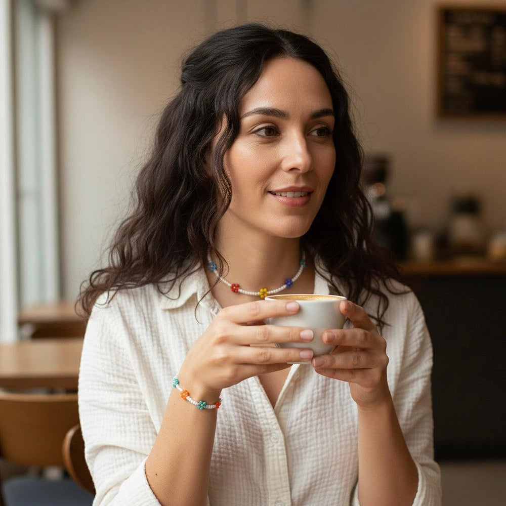 Daisy Seed Bead Floral Boho Choker - Guatemala