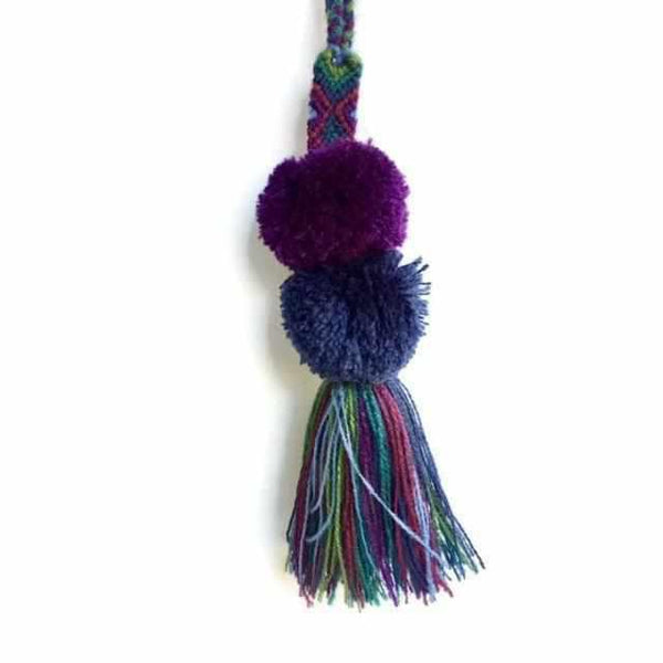 Earth Tone Friendship Tassel Zipper Pull with Pom Poms | Handmade in Mexico
