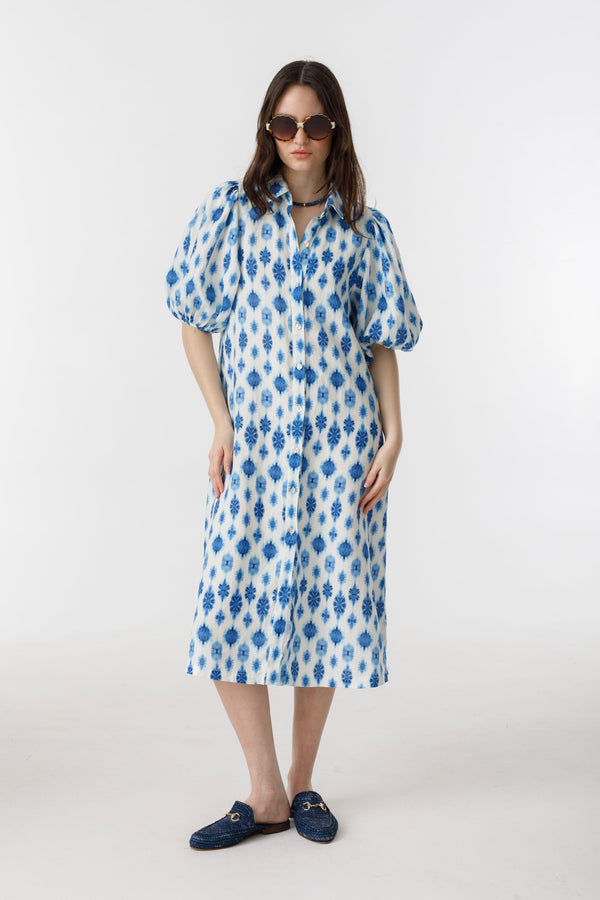 Angel Linen Dress - Hamptons Print