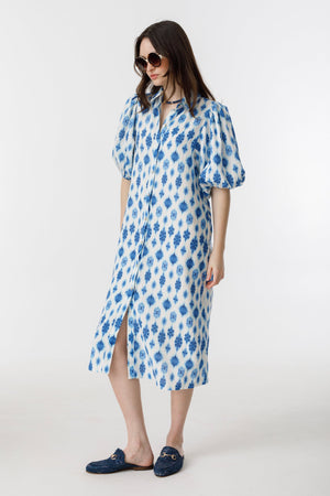 Angel Linen Dress - Hamptons Print