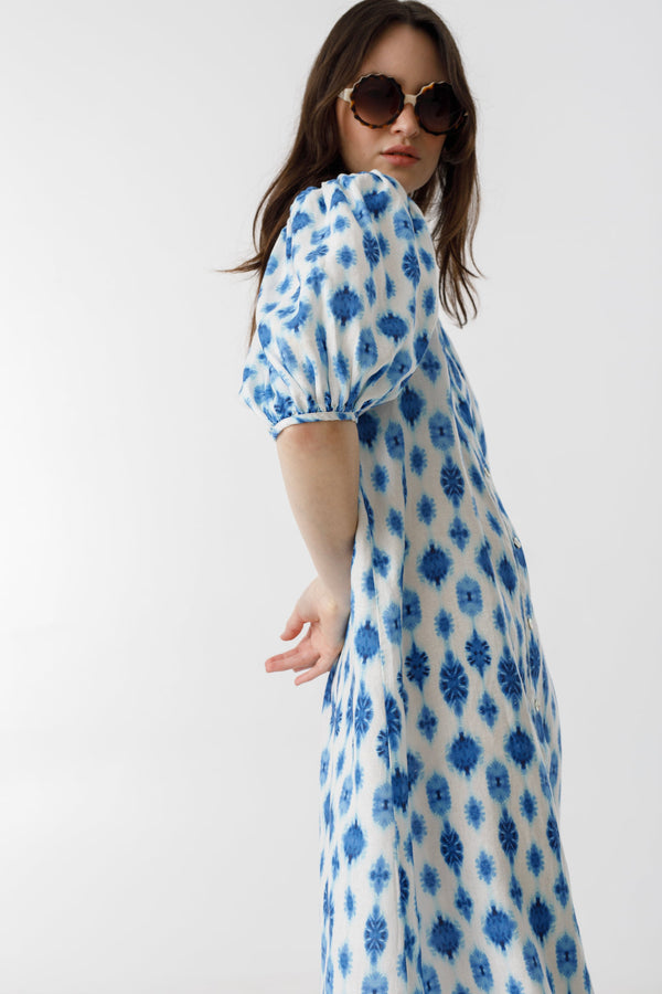 Angel Linen Dress - Hamptons Print