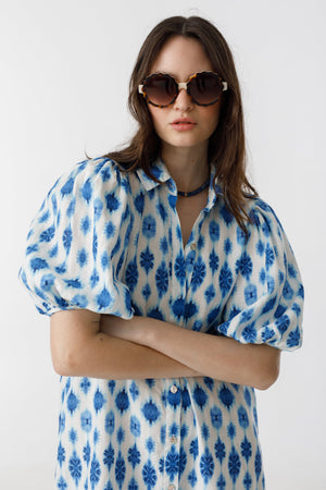 Angel Linen Dress - Hamptons Print