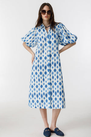 Angel Linen Dress - Hamptons Print