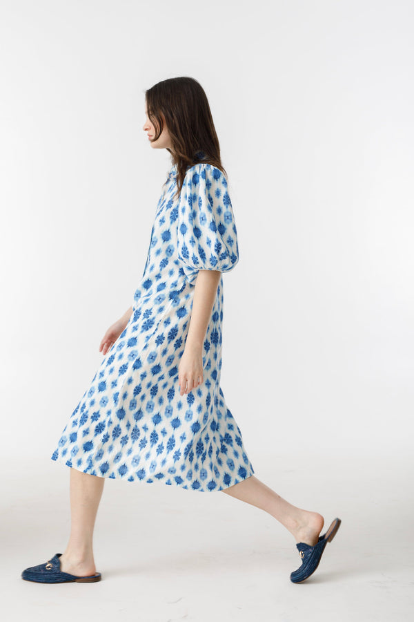 Angel Linen Dress - Hamptons Print