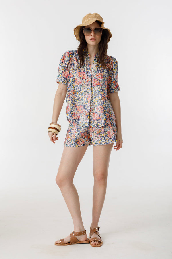 Athina Metallic Linen Shirt - Florece Print