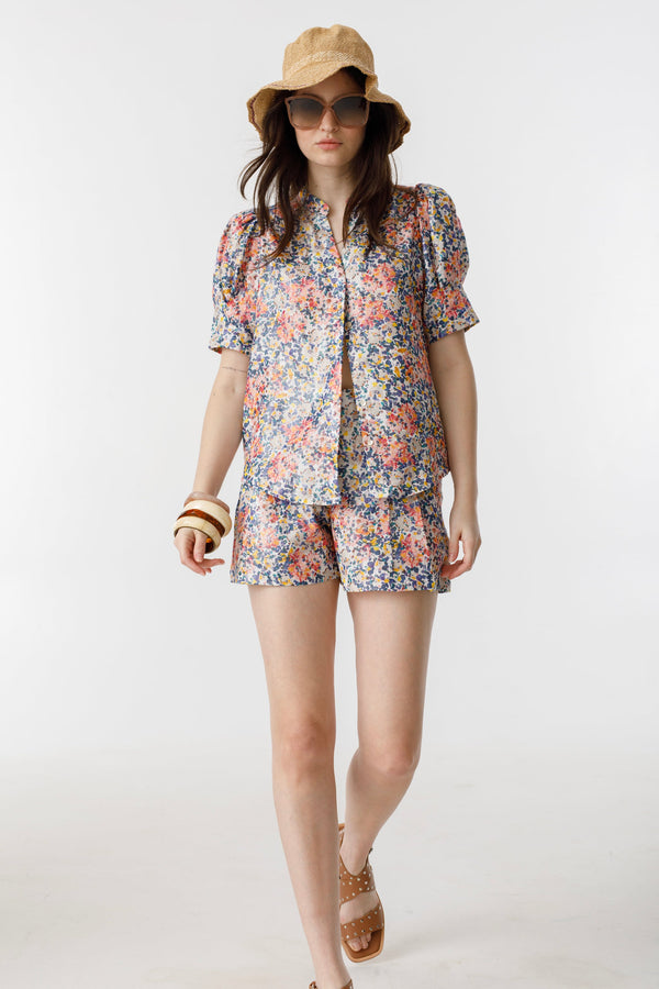 Athina Metallic Linen Shirt - Florece Print