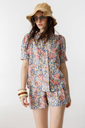 Frida Metallic Linen Shorts - Florece Print