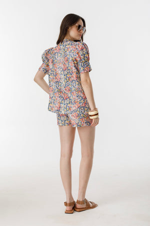 Frida Metallic Linen Shorts - Florece Print