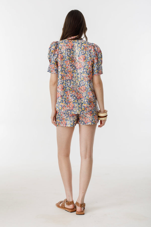 Athina Metallic Linen Shirt - Florece Print