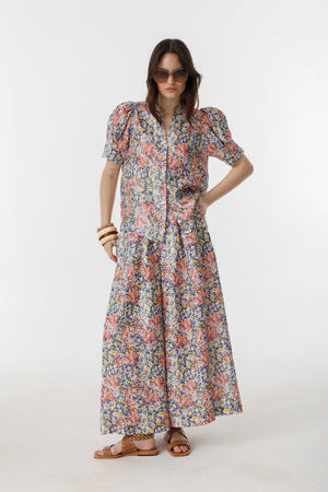 Athina Metallic Linen Shirt - Florece Print