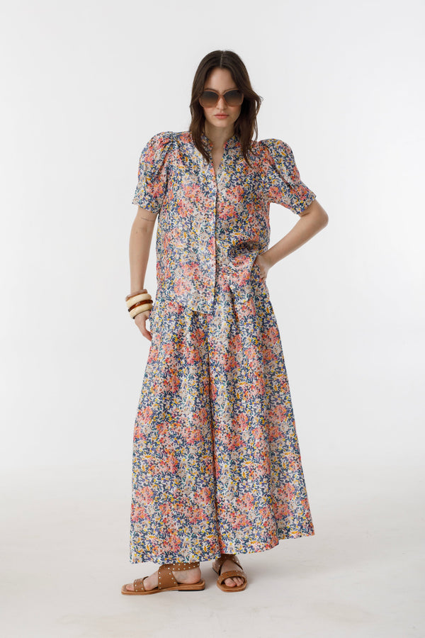 Athina Metallic Linen Shirt - Florece Print