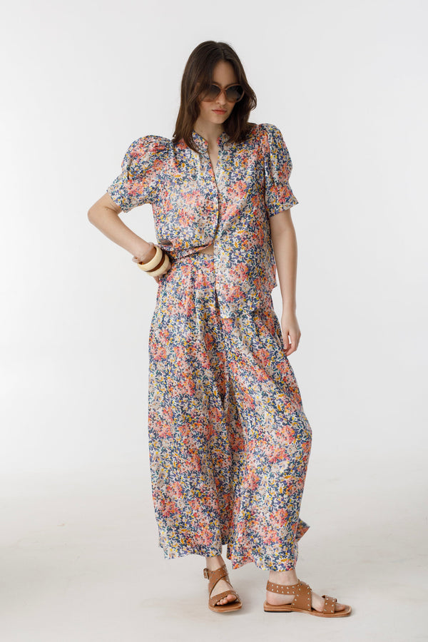 Sabi Metallic Linen Pants - Florece Print