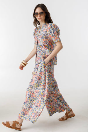 Athina Metallic Linen Shirt - Florece Print