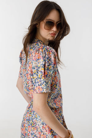 Athina Metallic Linen Shirt - Florece Print