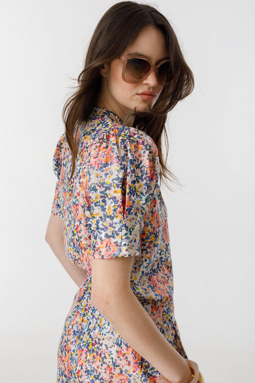 Athina Metallic Linen Shirt - Florece Print