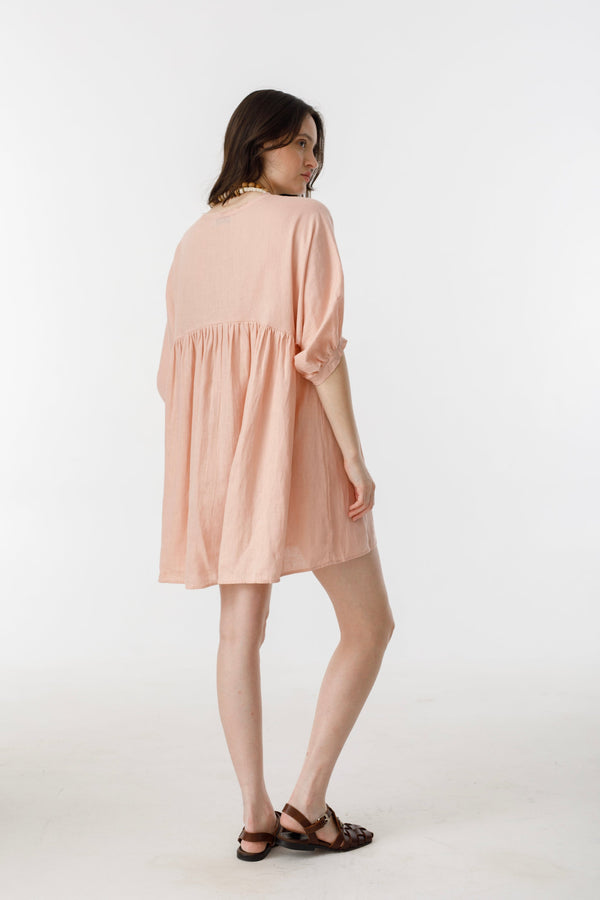 Alcala Dress Linen - Soft Pink
