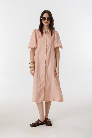Bubble Linen Dress - Soft Pink