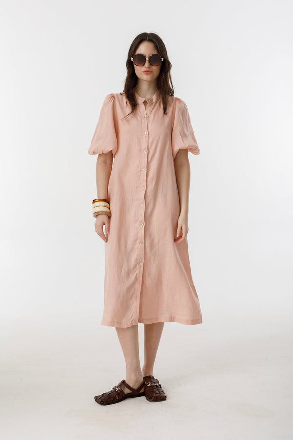 Bubble Linen Dress - Soft Pink