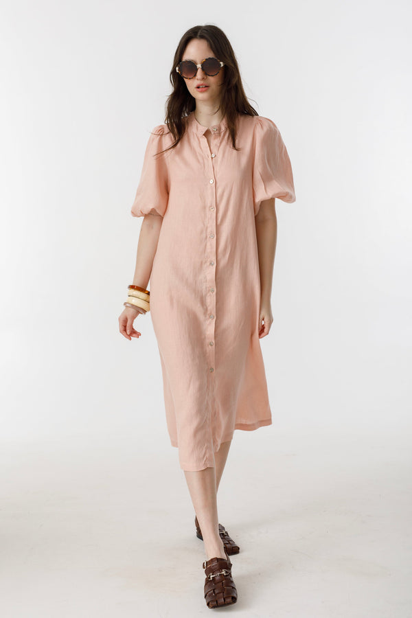 Bubble Linen Dress - Soft Pink