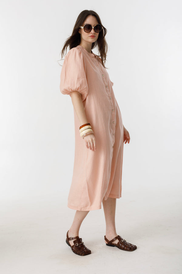 Bubble Linen Dress - Soft Pink