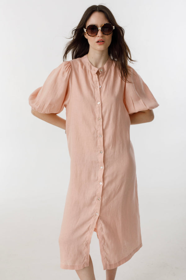Bubble Linen Dress - Soft Pink
