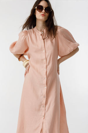 Bubble Linen Dress - Soft Pink
