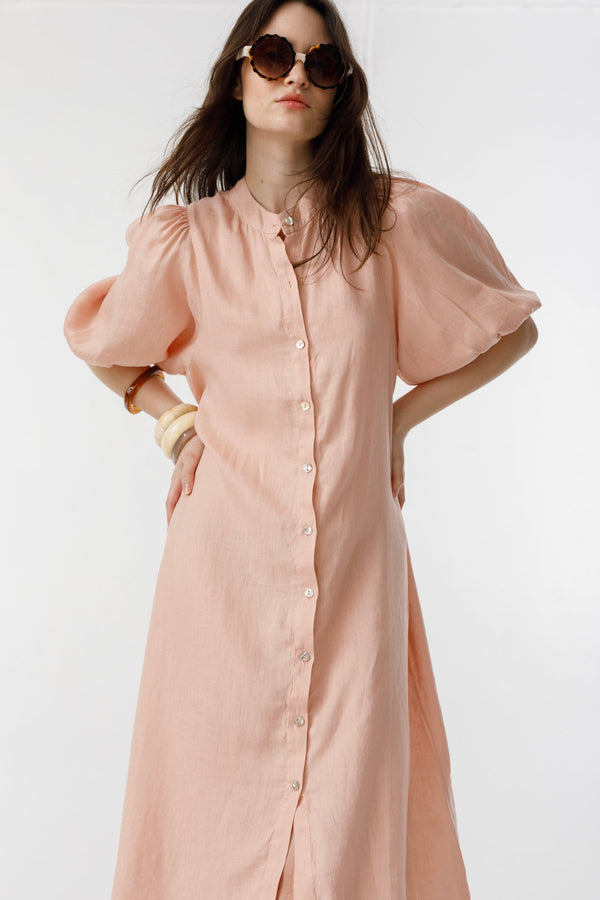 Bubble Linen Dress - Soft Pink