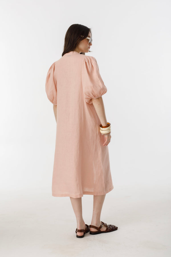 Bubble Linen Dress - Soft Pink