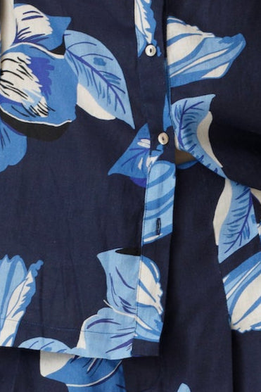 Culotte Linen Pants - Navy Hibiscus Print