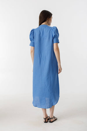 Athina Midi Linen Dress - Lanh Blue