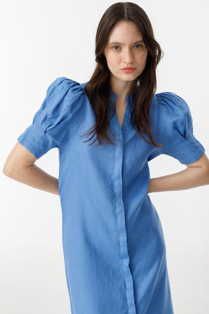 Athina Midi Linen Dress - Lanh Blue