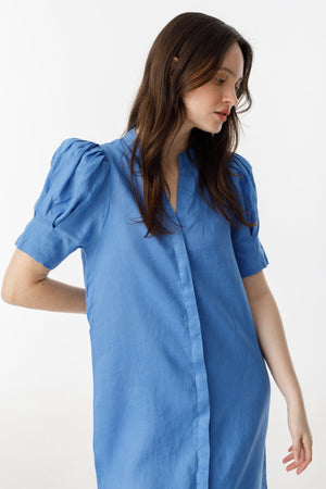 Athina Midi Linen Dress - Lanh Blue