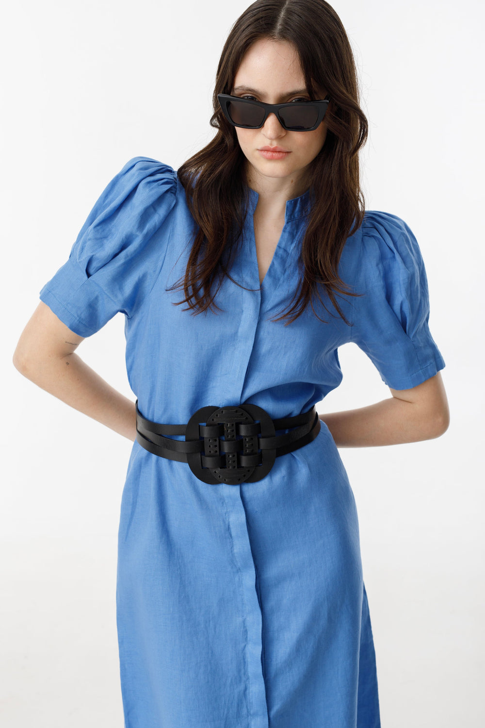 Athina Midi Linen Dress - Lanh Blue