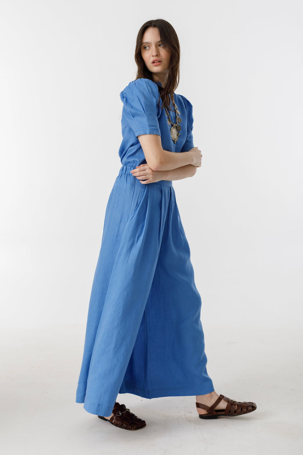 Culotte Linen Pants - Lanh Blue