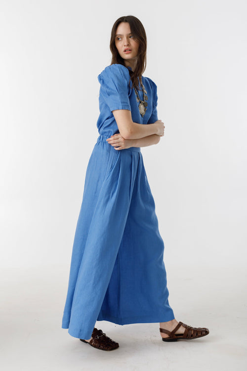 Culotte Linen Pants - Lanh Blue