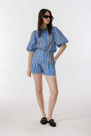 Frida Linen Shorts - Blue Ivy Stripes