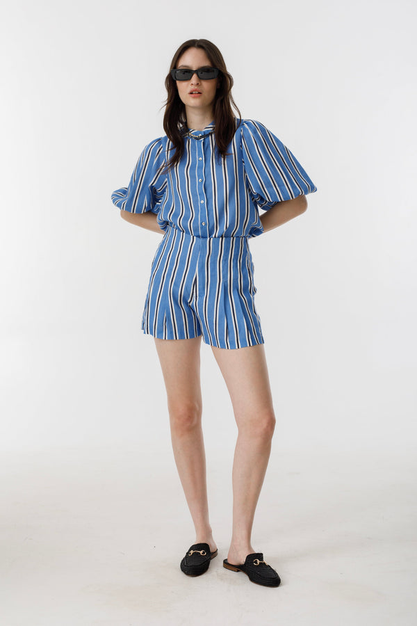 Frida Linen Shorts - Blue Ivy Stripes
