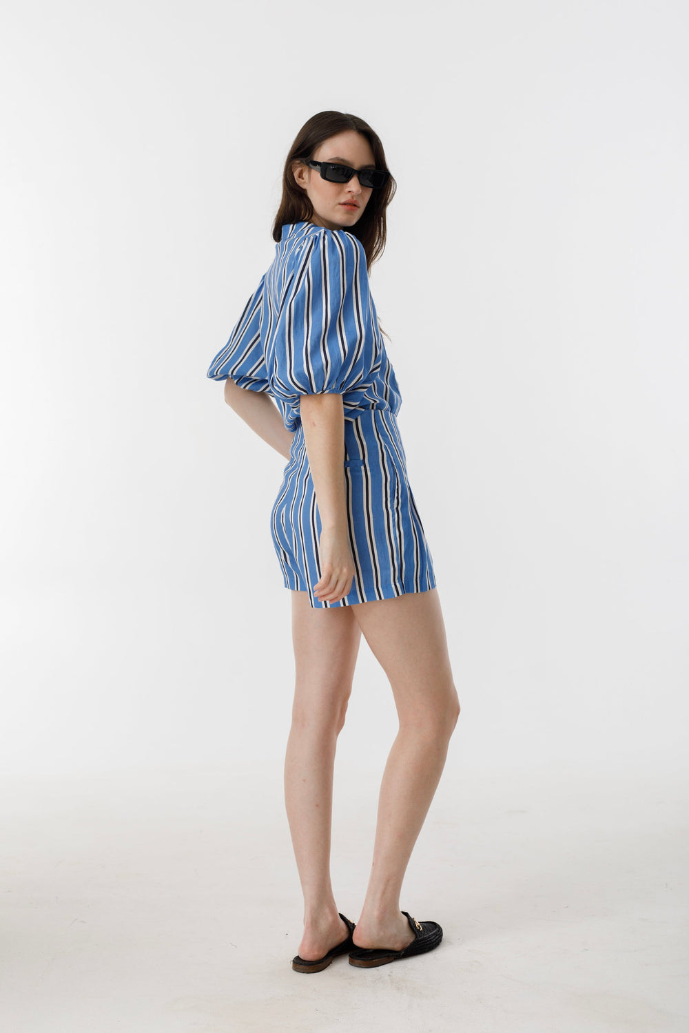 Frida Linen Shorts - Blue Ivy Stripes