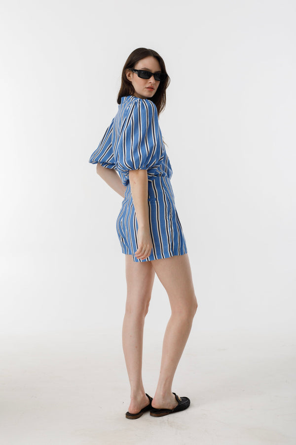 Frida Linen Shorts - Blue Ivy Stripes