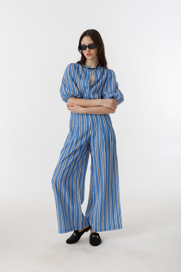 Culotte Linen Pants - Blue Ivy Stripes
