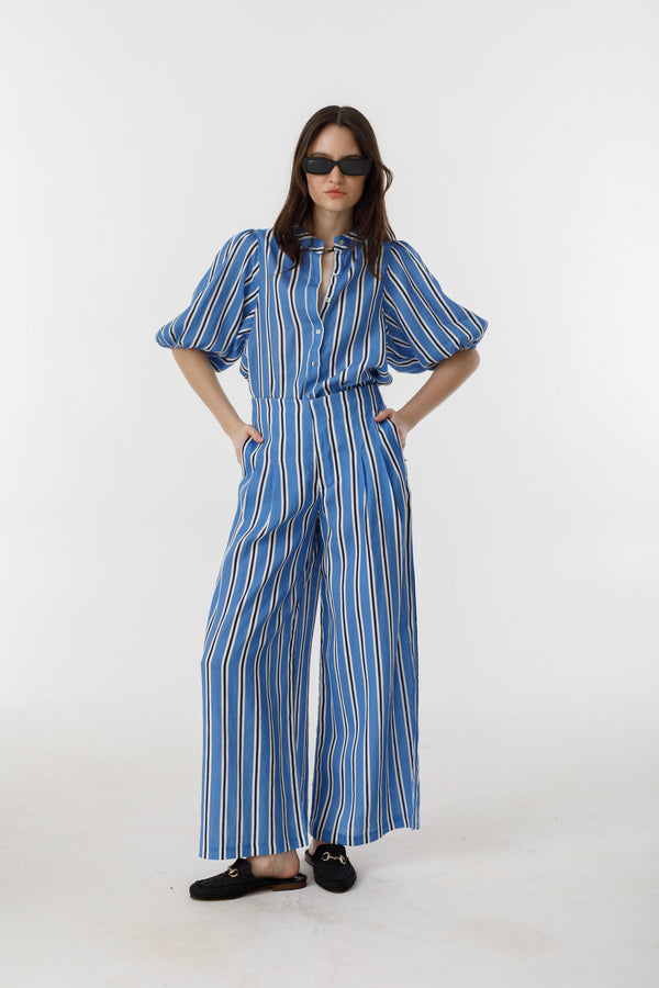 Culotte Linen Pants - Blue Ivy Stripes
