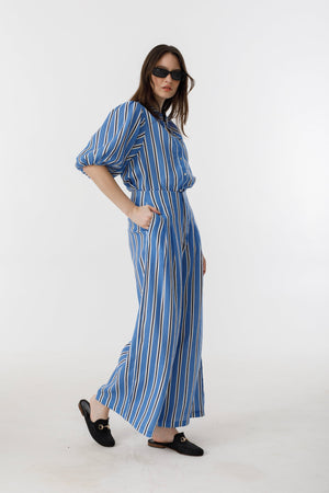 Culotte Linen Pants - Blue Ivy Stripes