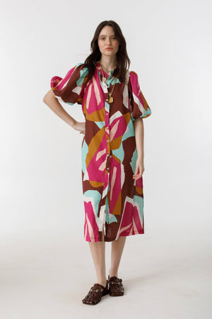 Bubble Linen Dress - Candela Print