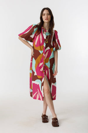 Bubble Linen Dress - Candela Print