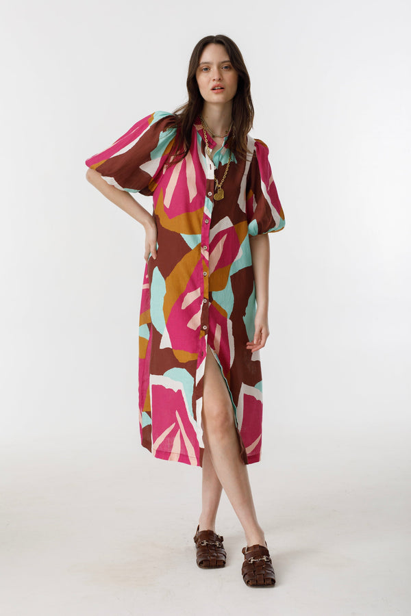Bubble Linen Dress - Candela Print